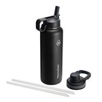 ThermoFlask Double Wall Vacuum Insulated Stainless Steel Water Bottle with Two Lids, 1.2 Liter / 40 Ounce, Black