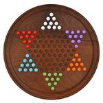 TOOLART Chinese Checkers Game Set with 12-inch Diameter Round Wooden Board and Acrylic Bead