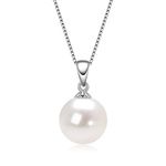 DENGGUANG Simple Pearl Necklace for Women, 925 Sterling Silver Freshwater Cultured Single Pearl Pendant Necklaces, Anniversary Birthday Wedding Jewelry Gifts for Mom Wife Daughter, Sterling Silver,