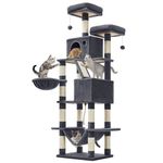 Feandrea Cat Tree, 206 cm Large Cat Tower Condo with 13 Scratching Posts, 2 Perches, 2 Caves, Basket, Hammock, Pompoms, Multi-Level Design, Smoky Gray UPCT190G01