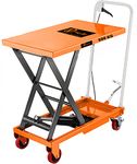 VOLTZ 500 Kg Hydraulic Lift Trolley Max. Height 900 mm Manual Scissor Lift Table w/ 4 Wheels and Foot Pump, Elevating Hydraulic Cart for Material Handling, Orange