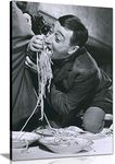 Funny Italian Eating Pasta Kitchen Decor Canvas Wall Art Picture Print (24x16)