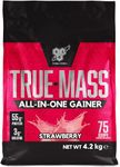 BSN True Mass All-In-One Gainer Protein and Carbohydrate Powder with Creatine, Glutamine, Vitamin D and Zinc, Muscle Gain and Recovery Workout Powder, Strawberry Flavour, 25 Servings, 4.2 kg