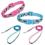 Pinenuts 2 Pack Dog Collar and Lead Set, Puppy Collar and Lead Set Quick Release Buckle Adjustable Puppy Collar Soft Nylon Pet Collar for Puppy Small Medium Dogs