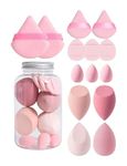 14pcs/Set Makeup Sponge With Storage Container, Includes 2pcs Triangle Loose Powder Puff, 2pcs Mini Triangle Loose Powder Puff, 3pcs Mini Air Cushion Powder Puff, 4pcs Beauty Egg And 3pcs Mini Beauty Egg.