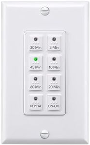 BN-LINK Countdown Digital Wall Timer Switch for Exhaust Fan with Push Button 5-10-20-30-45-60mins, Bathroom Fan Timer Light Switch, Neutral Required, Wall Plate Included, White