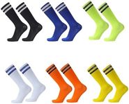 6 Pairs Kids Football Socks, Youth Boys Girls Knee High Football Grip Socks, Multi Color Sports Socks for School Team