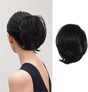 BARSDAR Black Hair Bun Ponytail Extensions - Synthetic Straight Hair Bun Hairpieces for Women, Fully Short Ponytail Bun Extensions Elastic Hair Bun Scrunchies Hairpieces Daily - Jet Black