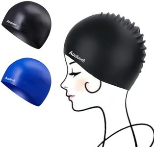 Aouloves 2 Pack Kids Swim Cap for Boys Girls, Unisex Silicone Swimming Caps for 4-12 Toddler Children Teen, Comfortable Fit for Long Hair and Short Hair