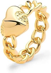 Valloey Rover Chunky Heart Rings for Women 14k Gold Plated Chain Link Rings Dainty Wide Cuban Stackable Ring for Engagement Wedding Hypoallergenic
