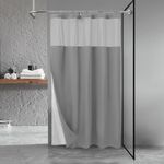 Stall Waffle Shower Curtain with Snap-in Fabric Liner & Hooks Set - 54" x 78" Shower Stall Size, Hotel Style & Mesh Top Window, Machine Washable - 54x78, Gray