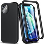 Cum2giff iPhone 13 Case,[iPhone 13 Phone Case Built-in 9H Screen Protector] 360 Full Body Military Grade Drop Protection Silicone Back Rugged Bumper Cover for iPhone 13- Black