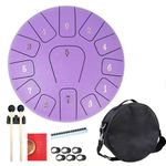 10 Inch 13 Notes Steel Tongue Drum, Pre-Tuned Rain Drum Handpan Drum with Mallets, Music Book, Storage Bag & Finger Picks, Percussion Instrument for Meditation, Relaxation & Gift (Purple)