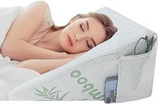 𝗣𝗿𝗲𝗺𝗶𝘂𝗺 Bamboo Bed Wedge Pillow - Deeper Sleep - Antibacterial, Breathable Contouring Support Stay Cool Memory Foam Cushion with Left Side Pockets