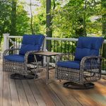 YITAHOME 3-Piece Patio Outdoor Swivel Glider Rocker Wicker Bistro Rocking Furniture Conversation Chairs for Garden, Backyard and Balcony (Navy Blue)