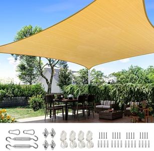 Quictent 12x16ft Rectangular Sun Shade Sail 185G HDPE Canopy 98% UV Block Outdoor Patio Garden Commercial Deck with Hardware Kit (Sand)