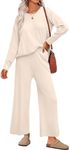 ANRABESS Womens 2 Piece Outfits Sweater Sets Knit Crewneck Tops Wide Leg Pants 2024 Fall Casual Matching Lounge Set Clothes Beige Small