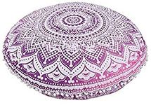 32" Mandala Large Floor Pillow Cover Meditation Cushion Seating Throw Hippie Round Colourful Decorative Bohemian Accent Boho Chic dog bed Indian Pouf Ottoman Handmade COVER ONLY (Ombre-Purple)