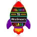 GROWTHMAGIC Welcome Sign for Classroom Door Decorations - 14.6" X 10.5" Teacher Door Sign Personalized Rocket Shape Classroom Door Sign Teacher Name Sign