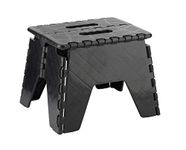 HOMESHOPA Heavy Duty Folding Step Stool - 9 INCH Anti Slip Foldable Step Up Stool, Portable Lightweight & Sturdy Stepping Stool For Kids, Adults, With Carry Handle For Home, Kitchen, Office (Black)