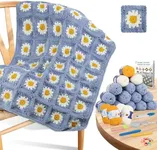 Coopay Crochet Starter Kit - Beginner's Blanket & Granny Squares Pattern, Includes Yarn & Instructions - Easy to Learn for Adults (Blue-Purple)