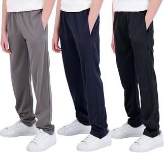 Real Essentials 3 Pack: Boys Active Tricot Sweatpants Track Pant Basketball Athletic Fashion Teen Sweat Pants Soccer Casual Girls Lounge Open Bottom Fleece Tiro Activewear Training -Set 3,S (8-10)