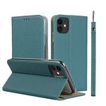 iCoverCase Genuine Leather Case for iPhone 11, Wallet Case with Wrist Strap and Card Slots Magnetic Closure Kickstand Feature Flip Cover for iPhone 11 (Light Blue)