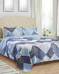 Mellanni Twin Bedspread Coverlet Set - Bedding Cover with Shams - Ultrasonic Quilting Technology - 3 Piece Oversized Quilt Set - Bedspreads & Coverlets (Twin, Patchwork Blue)