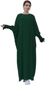 Zofocy Muslim Prayer Abaya Islamic Women's Khimar Pure Color Hijab Dress Long Sleeve Dubai Kaftan, Darkgreen, One size