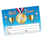 20 Holographic Sparkly Well Done Trophy Medals Childrens Pupils School Reward Certificates A5 Primary Teaching Services