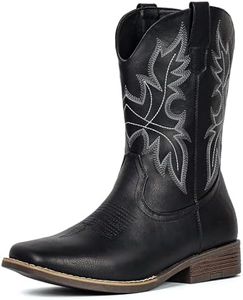 IUV Cowboy Boots for Men Western Cowboy Boots Square Toe Pull-On with Embroidery and Arch Support