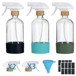 3pack Bamboo Glass Spray Bottle,Spray Bottles for Cleaning Solutions, 16 oz Silicone Protective Glass Spray Bottle Sets and Accessories,Containers for Cleaning Solutions,(5pcs Upgraded Nozzle)