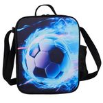 Lotvic Football Lunch Box Bag, Insulated Lunch Bag for Kids Boys Girls, Reusable Tote or Crossbody Childrens Lunch Box with Drink Bottle Holder for School Picnic Travel Hiking Camping