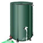 SKM Collapsible and Portable Rain Barrel Water Collection System -Rain Barrels to Collect Rainwater from Gutter with Filter, Dual Spigots and Overflow Kit (100 Gallon, Green)