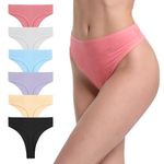 GAREDOB 6 Pack Women's Ribbed Cotton Thongs High Waist Panties Plus Size High Rise No Show Underwear, 6 Pcs High Thong-a, M