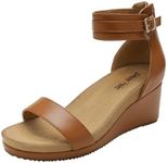 DREAM PAIRS Women's Open Toe Buckle Ankle Strap Platform Wedge Sandals,Size 9.5,Camel/Pu,NINI-6