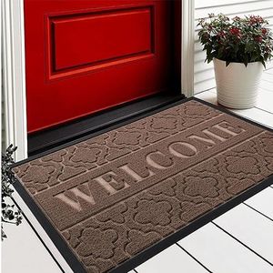 Yimobra Front Door Mat Indoor Outdoor Entrance, Heavy Duty Waterproof Welcome Mat for Home Entry Way, All-Weather Sturdy Natural Rubber Doormat, Easy Clean Patio Porch Eantryway Mats, 29.5x17, Coffee