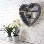 DEENZ GREY HEART MIRROR SHELF 6 SECTIONS DECORATIVE WALL SHELF WALL MIRROR BEST GIFT FOR LOVE ONE'S