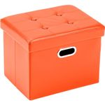 COSYLAND Storage Ottoman Foot Rest - 17x13x13in Leather Ottoman Rectangle Foot Stool Folding Ottoman for Room Dorm Small Collapsible Bench Seat Organizer Entryway Furniture with Handles Lid Orange