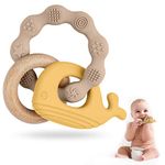 Vicloon Teething Toys for Baby, Silicone and Wood Teether, Baby Teether Toys Teether Chew Toy, Easy to Hold and Clean Up, Whale Teething Toy Silicone chewlery for Boys&Girls (Brown)