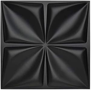 Art3d Matt Black 3D Wall Panels, PVC Flower Design Wall Panels for Interior Wall Decor in Living Room, Bedroom, Office, 50x50 CM, 12 Panels