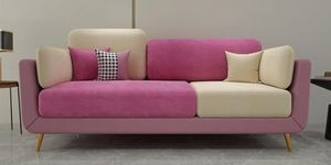 Modern Montez Velvet 3 Seater Sofa for Bedroom, Living Room, Dining Room, Drawing Room, Home Office (Pink & Beige, 3 Seater)