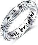 Just Breathe Spinner Ring for Women Girls 925 Sterling Silver Dandelion Fidget Rings for Anxiety Stress Relieving ADHD Autism Rings Inspirational Boho Band Ring (P 1/2)