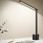 Moslumin Cordless Desk Lamp, 5000 mAh Rechargeable LED Table Lamp, Wireless, Dimmable, Foldable, Portable, Daylight Lamp, Desk without Cable, for Reading, Office, Outdoor, Black