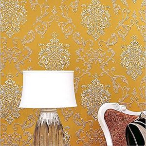 KeTian European Style Luxury 3D Damask Pearl Powder Non-Woven Wallpaper Roll for Living Room Bedroom Hotel Wallpaper Gold Color 0.53m (1.73' W) x 10m(32.8'L)=5.3m2 (57 sq.ft)