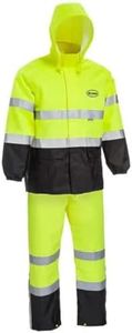 Boss Unisex High Visability ANSI Class III Rain Suit Jacket and Bib with Color Block, High Visability, Water Resistant, and Reflective 3M Tape, Yellow, Black, Large (B44530-L)