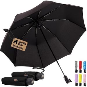 GORILLA GRIP Compact Travel Size Umbrella for Rain, 2 Pack, Black