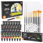 Shuttle Art 46 Pack Acrylic Paints Set, 30 Colours Acrylic Paint with 10 Brushes, 3 Blank Canvas,1 Palette, 1 Sponge, Complete Paint Set for Canvas Wood Ceramic, Art Paints Set for Beginners Adults