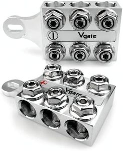 Vgate 12-Way Post Terminal Distribution Block Bus Bar, 8AWG up to 4/0(XL) AWG Gauge, for Lithium or AGM Lead Acid Battery with Bolt Down Ends or Threaded Studs, M6 or 1/4”-20