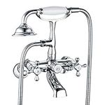 Wasserrhythm Clawfoot Tub Faucet with Shower Diverter Victorian Polished Chrome Faucet for Clawfoot Tub G1/2 Bathtub Faucet with Sprayer Wall Mounted